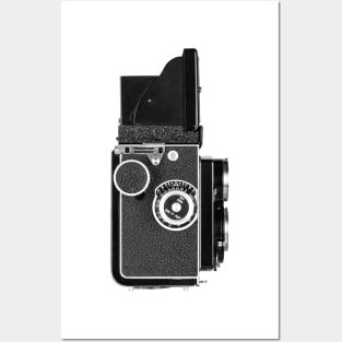 Vintage 1950s Twin Lens Camera - Side View Open Hood Posters and Art